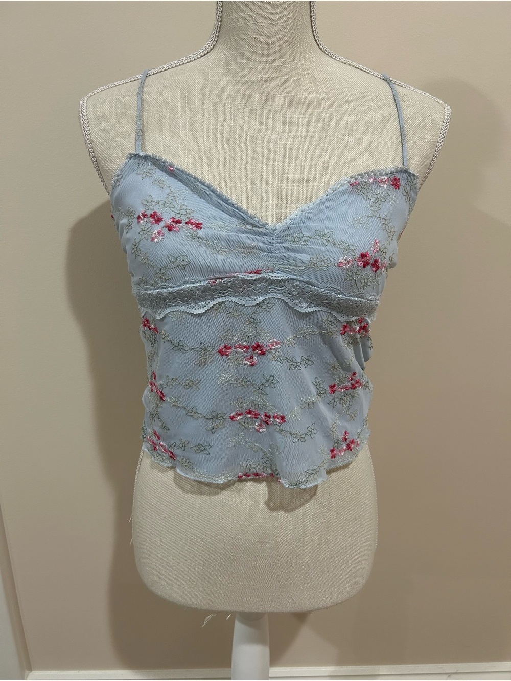 Delicate Blue Floral Lace Cami Top